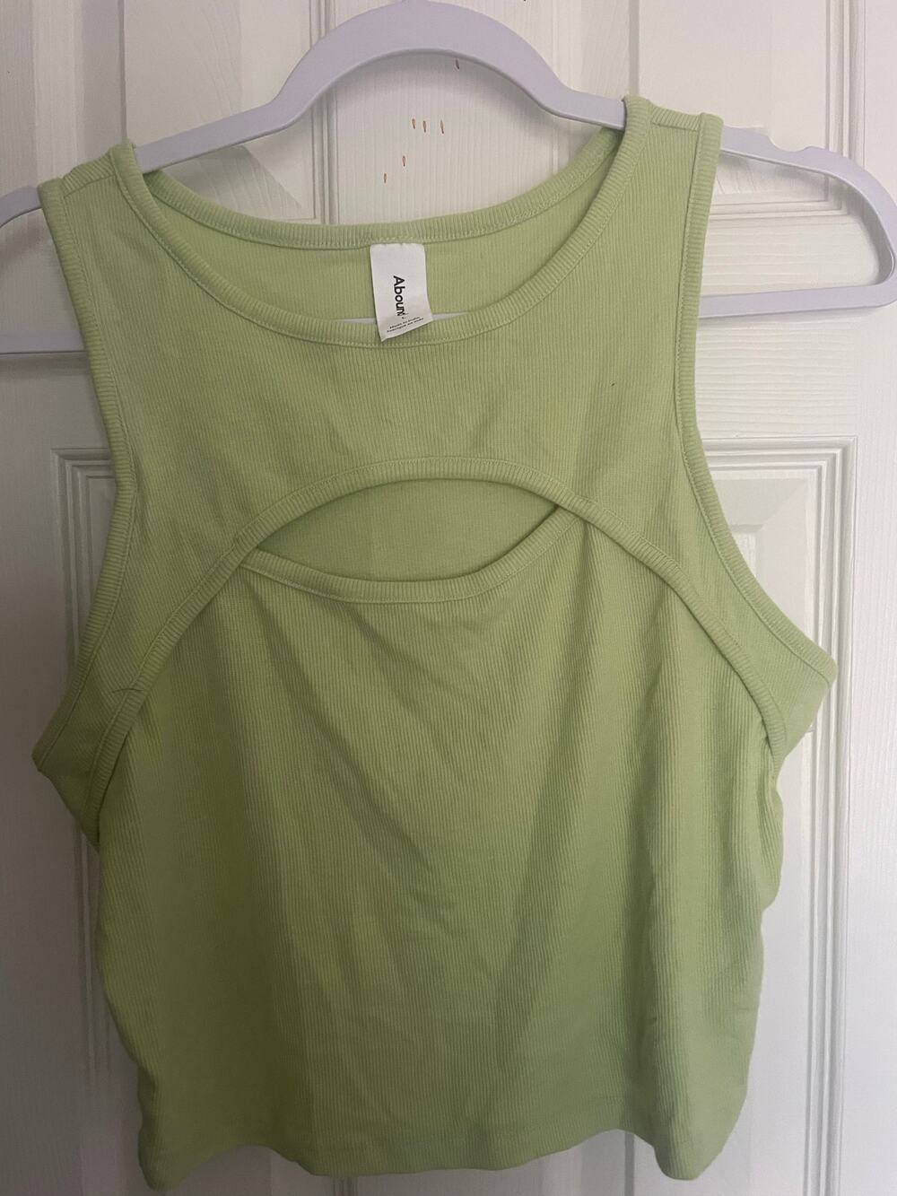 Abound Women's Ribbed Cut-Out Cotton Crop Tank Top in Green B46